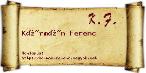 Körmön Ferenc névjegykártya